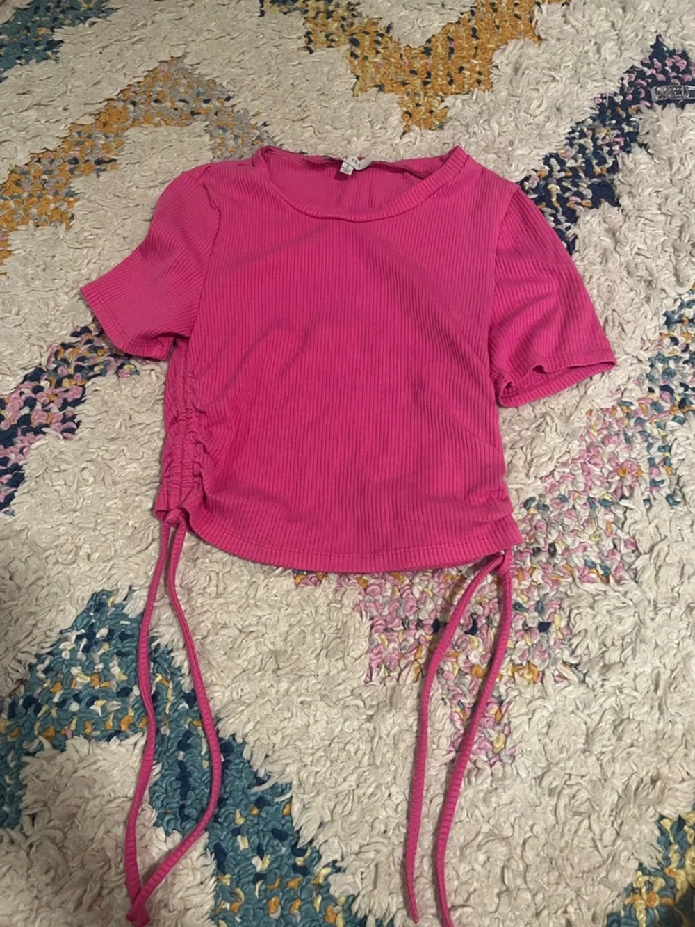 Love Tree Ribbed Short Sleeve Drawstring - Bright Pink - Picture 1 of 2